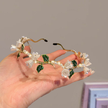 Σούπερ Νεράιδα με Φούντα και Κρίνο της Κοιλάδας, Κορδέλα για τα Μαλλιά, Στυλ Mori, Αξεσουάρ Μαλλιών Υψηλής Ποιότητας, Γυναικεία Κορδέλα για τα Μαλλιά με Λεπτές Μαργαριταρένιες, Κλιπ Μαλλιών, Καπέλα