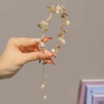 Σούπερ Νεράιδα με Φούντα και Κρίνο της Κοιλάδας, Κορδέλα για τα Μαλλιά, Στυλ Mori, Αξεσουάρ Μαλλιών Υψηλής Ποιότητας, Γυναικεία Κορδέλα για τα Μαλλιά με Λεπτές Μαργαριταρένιες, Κλιπ Μαλλιών, Καπέλα