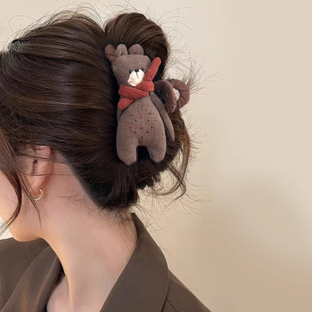 Ιαπωνικά και Κορεατικά υψηλής ποιότητας Γυναικεία Κλιπ Αρκούδας για το Νέο Φθινόπωρο και τον Χειμώνα του 2024, Χαριτωμένη Φουρκέτα για το Πίσω Κεφάλι με Κλιπ Καρχαρία για Κορίτσια