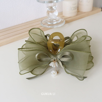 GUKUALI Πρωτότυπο Φθινοπωρινό Νέο Πράσινο Κλιπ Φιογκάκι με Κρίνο της Κοιλάδας 2024, Φουρκέτα Super Fairy Sen Shark Clip