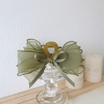 GUKUALI Πρωτότυπο Φθινοπωρινό Νέο Πράσινο Κλιπ Φιογκάκι με Κρίνο της Κοιλάδας 2024, Φουρκέτα Super Fairy Sen Shark Clip