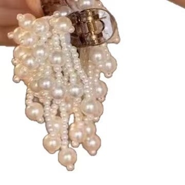 Clip mic cu mărgele albe pentru artificii, Super Zână, personalitate dulce, cu coadă de cal pe jumătate legată, tip rechin, accesoriu de cap