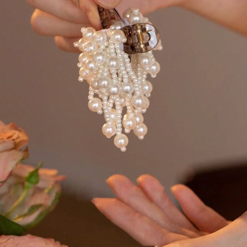 Clip mic cu mărgele albe pentru artificii, Super Zână, personalitate dulce, cu coadă de cal pe jumătate legată, tip rechin, accesoriu de cap