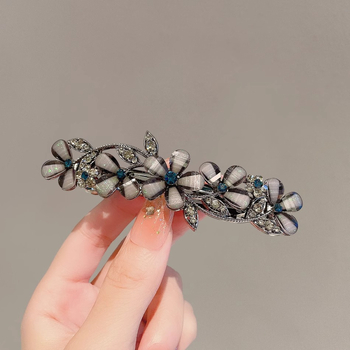 Νέο υψηλής ποιότητας λουλουδάτο κλιπ άνοιξης με στρας από οψιδιανό, πίσω κεφαλή φουρκέτας, κλιπ κορυφής, αξεσουάρ μαλλιών, κλιπ μίας λέξης, χονδρική πώληση