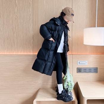 Meiteņu dūnu jaka, gara, 2023. gada, jauna, sieviešu, moderna, sabiezināta ceļgala 90. līmeņa, balta, pīles dūnu ziemas mētelis, moderns