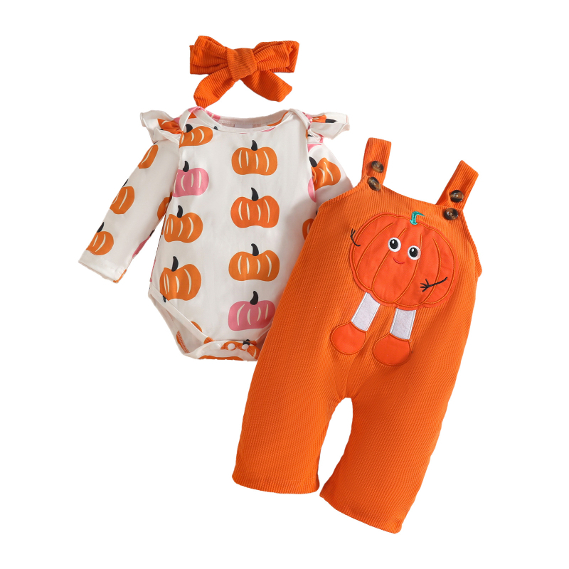 2025. aasta beebi halloweeni kombinesoon, beebitüdruku kõrvitsamustriga koomiksiga tikitud velvetist püksid, pikkade varrukatega rakmed