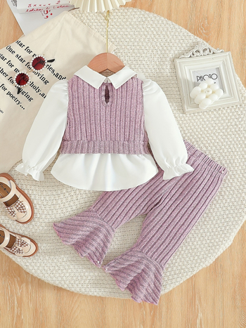 2025 Cross-Border New European and American Girls Jarný a jesenný dvojdielny rebrovaný košeľový oblek Cross-Border Dropshipping