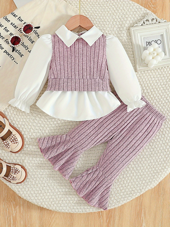 2025 Cross-Border New European and American Girls Jarný a jesenný dvojdielny rebrovaný košeľový oblek Cross-Border Dropshipping