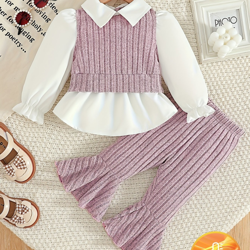 2025 Cross-Border New European and American Girls Jarný a jesenný dvojdielny rebrovaný košeľový oblek Cross-Border Dropshipping