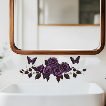 Αυτοκόλλητο τοίχου με μωβ τριαντάφυλλο, υπνοδωμάτιο, σαλόνι, διακόσμηση σπιτιού, αφαιρούμενο αυτοκόλλητο