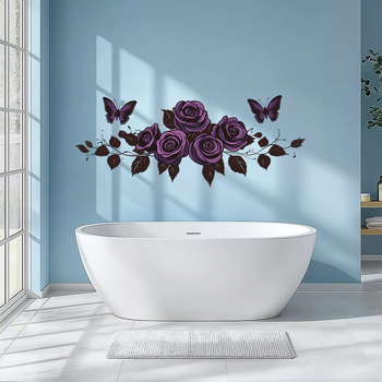 Αυτοκόλλητο τοίχου με μωβ τριαντάφυλλο, υπνοδωμάτιο, σαλόνι, διακόσμηση σπιτιού, αφαιρούμενο αυτοκόλλητο