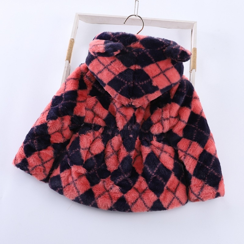 Ārējās tirdzniecības bērnu apģērbs meiteņu mētelis rudens un ziemas Jauns meiteņu vilnas džemperis bērnu mākslīgās kažokādas ausis sabiezēts stepēts mētelis