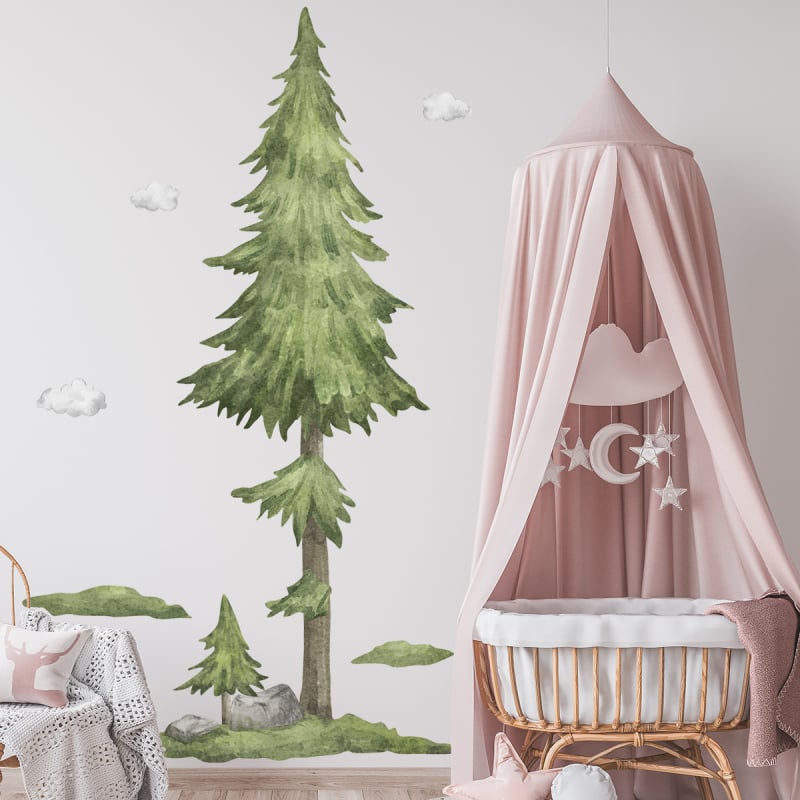 MS6305-ZY akvarellstiilis suured 215 cm kõrgused männipilvedega lastetoa seinakleebised elutoa tausta dekoratiivsed seinakleebised