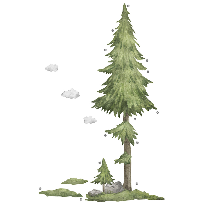 MS6305-ZY akvarellstiilis suured 215 cm kõrgused männipilvedega lastetoa seinakleebised elutoa tausta dekoratiivsed seinakleebised