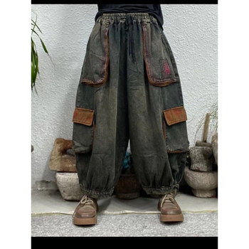 2025 vintage traperice s džepovima, harém kroj, patchwork, široke, do gležnja