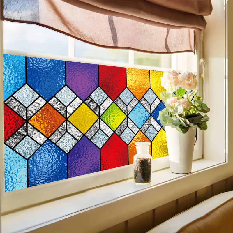 Spalvingas raštas kvadratinis saulės gaudytojas stiklo elektrostatinis adsorbcijos lipdukas lango elektrostatinis lipdukas AD36057 elektrostatinis UV