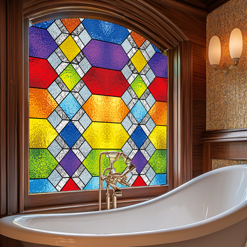 Spalvingas raštas kvadratinis saulės gaudytojas stiklo elektrostatinis adsorbcijos lipdukas lango elektrostatinis lipdukas AD36057 elektrostatinis UV