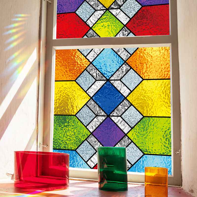 Spalvingas raštas kvadratinis saulės gaudytojas stiklo elektrostatinis adsorbcijos lipdukas lango elektrostatinis lipdukas AD36057 elektrostatinis UV