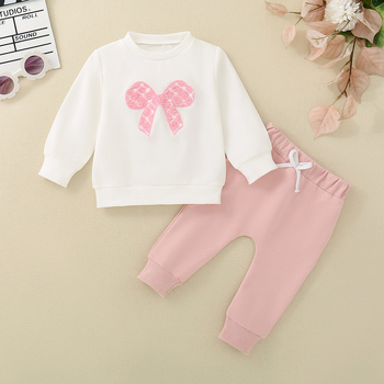 Rózsaszín, masnis, kétrészes, átlapolt kislány nadrág, YT2420