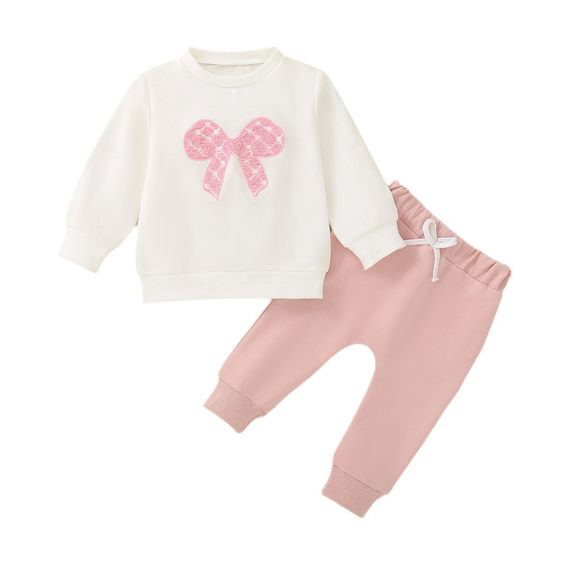 Rózsaszín, masnis, kétrészes, átlapolt kislány nadrág, YT2420