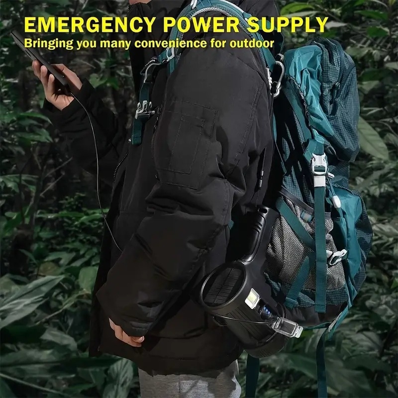 Határokon átnyúló kézi fényszóró kültéri LED oldalsó fény piros és kék vaku zseblámpa vészhelyzeti napelemes újratölthető hordozható lámpa