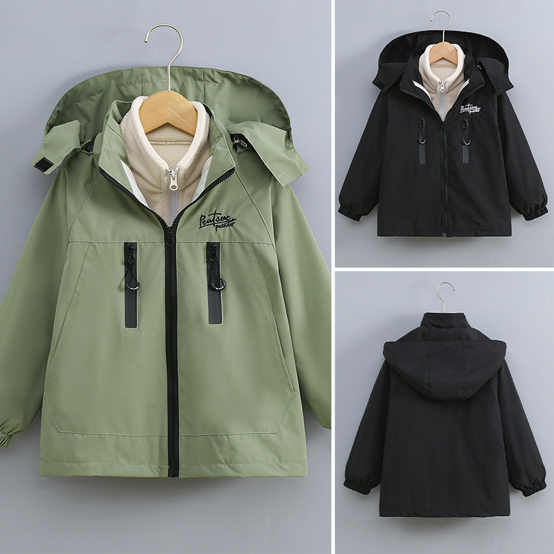 Αφαιρούμενο, τριών σε ένα, νέο στυλ, αντιανεμικό μπουφάν εξωτερικού χώρου με επένδυση φλις για αγόρια, φθινόπωρο και χειμώνας 2025