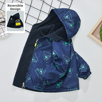 Φθινοπωρινό παλτό για αγόρια με επένδυση φλις, νέο μεγάλο παιδικό τοπ 2025, ανοιξιάτικο και φθινοπωρινό παλτό, διπλής όψης φλις μπουφάν