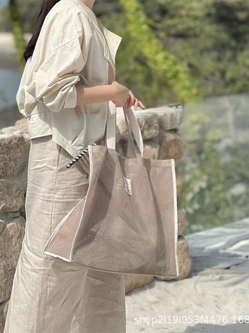 Nová veľkokapacitná plážová taška cez rameno, priehľadná sieťovaná taška cez rameno, módna a ľahká nákupná taška