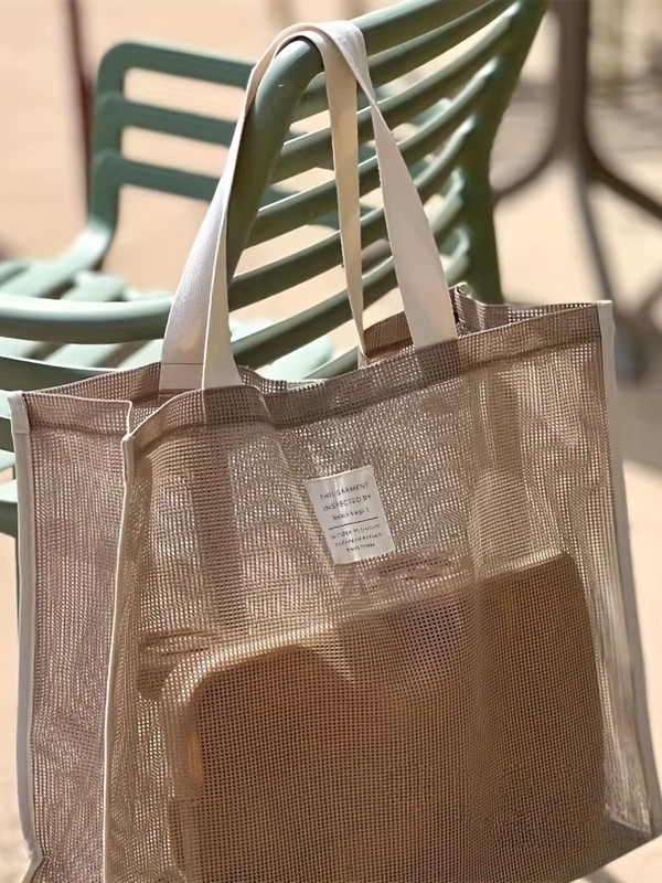 Nová veľkokapacitná plážová taška cez rameno, priehľadná sieťovaná taška cez rameno, módna a ľahká nákupná taška