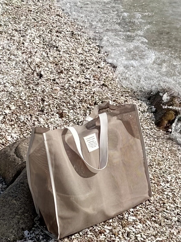 Nová veľkokapacitná plážová taška cez rameno, priehľadná sieťovaná taška cez rameno, módna a ľahká nákupná taška