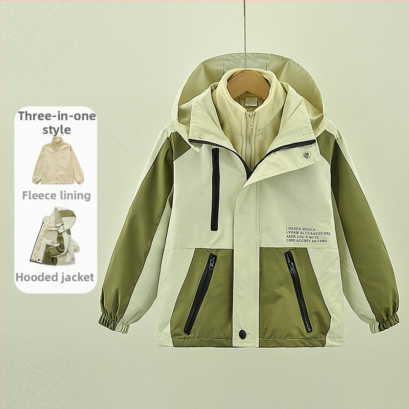 Chlapčenské oblečenie Charge 2025 Jar a jeseň Nový flísový a jesenný kabát Tri v jednom Odnímateľný zimný veľký detský kabát