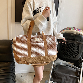 Nauja korėjietiška didelės talpos nešiojama moteriška mumijos rankinė, nauja, madinga languota drobinė rankinė tėvams ir vaikams per petį, rankinė per petį