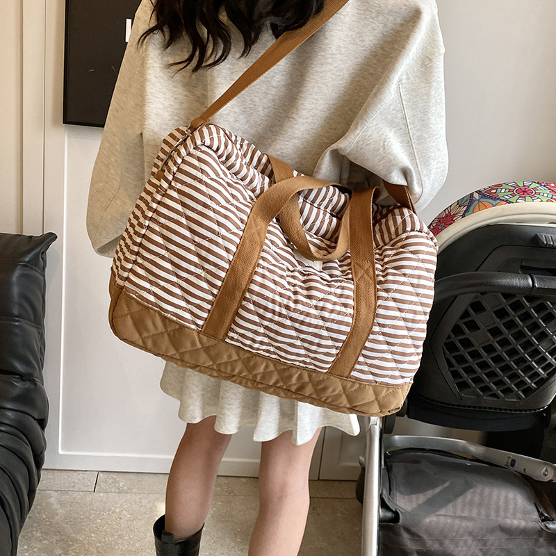 Nauja korėjietiška didelės talpos nešiojama moteriška mumijos rankinė, nauja, madinga languota drobinė rankinė tėvams ir vaikams per petį, rankinė per petį