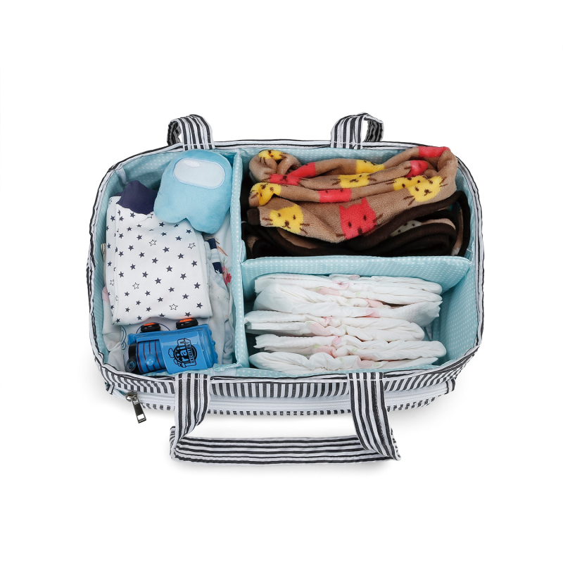 Csíkos nagyméretű hordozható babatároló táska anya és baba utazó elválasztó tárolótáska