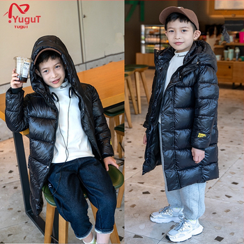 2024. gada jauna bērnu dūnu kokvilnas pildīta jaka, gara, līdz ceļiem gara, bieza, ar flīsa oderi, silta jaka zēniem un meitenēm