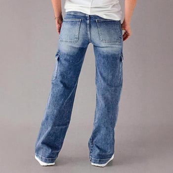 Налични европейски и американски трансгранични есенни 2025 нови дънки с връзки за жени, свободни прави ежедневни карго панталони, изпрани