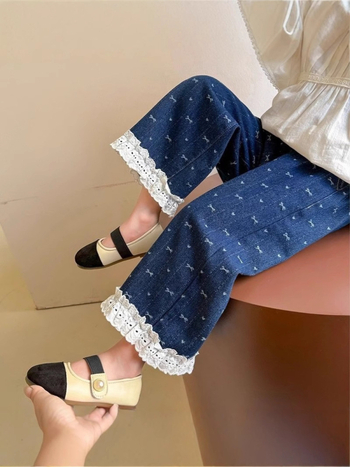 Mergaičių kelnės 2025 m. pavasario ir rudens kolekcijos Naujos vaikiškos vesterno stiliaus vaikiškos pavasarinės aprangos džinsai Mergaičių pavasarinės tiesaus kirpimo kelnės