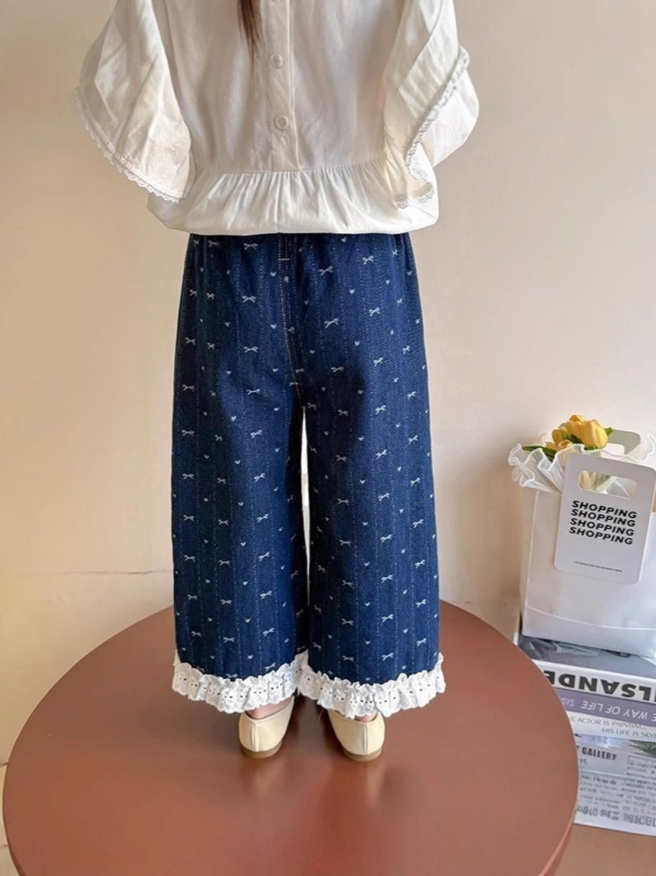 Mergaičių kelnės 2025 m. pavasario ir rudens kolekcijos Naujos vaikiškos vesterno stiliaus vaikiškos pavasarinės aprangos džinsai Mergaičių pavasarinės tiesaus kirpimo kelnės