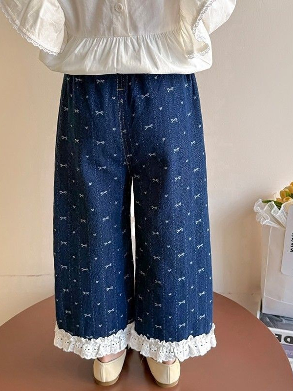 Mergaičių kelnės 2025 m. pavasario ir rudens kolekcijos Naujos vaikiškos vesterno stiliaus vaikiškos pavasarinės aprangos džinsai Mergaičių pavasarinės tiesaus kirpimo kelnės