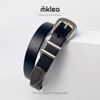 MKLEA felső rétegű marhabőr Millennium öv, régi ezüst tűs csattal, amerikai stílusú férfi és női fekete vintage öv, minden mérkőzésre alkalmas