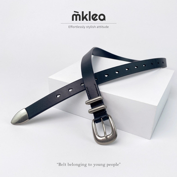 MKLEA felső rétegű marhabőr Millennium öv, régi ezüst tűs csattal, amerikai stílusú férfi és női fekete vintage öv, minden mérkőzésre alkalmas
