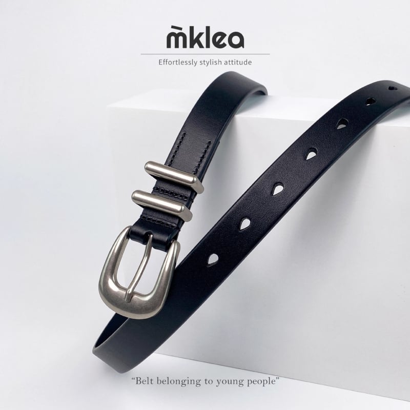 MKLEA felső rétegű marhabőr Millennium öv, régi ezüst tűs csattal, amerikai stílusú férfi és női fekete vintage öv, minden mérkőzésre alkalmas