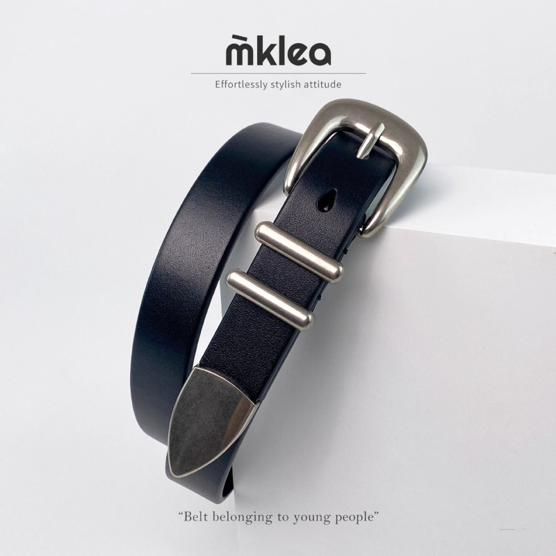 MKLEA felső rétegű marhabőr Millennium öv, régi ezüst tűs csattal, amerikai stílusú férfi és női fekete vintage öv, minden mérkőzésre alkalmas