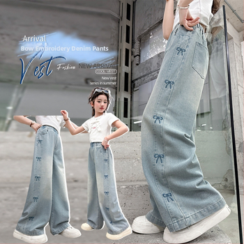 Τζιν για κορίτσια Crossborder Καλοκαίρι 2025 Νέο παντελόνι Western στυλ για κορίτσια με φαρδιά μπατζάκια, casual ίσια παντελόνια