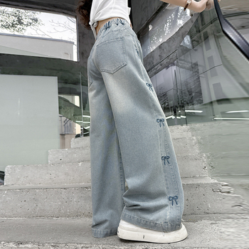 Τζιν για κορίτσια Crossborder Καλοκαίρι 2025 Νέο παντελόνι Western στυλ για κορίτσια με φαρδιά μπατζάκια, casual ίσια παντελόνια