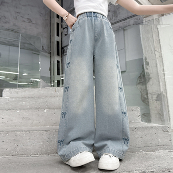 Τζιν για κορίτσια Crossborder Καλοκαίρι 2025 Νέο παντελόνι Western στυλ για κορίτσια με φαρδιά μπατζάκια, casual ίσια παντελόνια