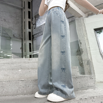 Τζιν για κορίτσια Crossborder Καλοκαίρι 2025 Νέο παντελόνι Western στυλ για κορίτσια με φαρδιά μπατζάκια, casual ίσια παντελόνια