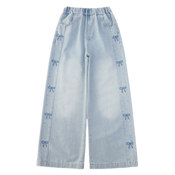 Τζιν για κορίτσια Crossborder Καλοκαίρι 2025 Νέο παντελόνι Western στυλ για κορίτσια με φαρδιά μπατζάκια, casual ίσια παντελόνια