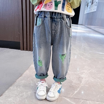 Παιδικά παντελόνια Crossborder Άνοιξη και Φθινόπωρο 2023 Νέα τζιν για κορίτσια σε στιλ Western, με φαρδιά σκισίματα για το 2024