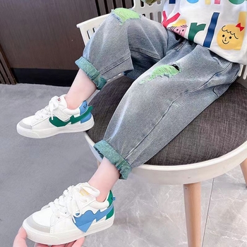 Παιδικά παντελόνια Crossborder Άνοιξη και Φθινόπωρο 2023 Νέα τζιν για κορίτσια σε στιλ Western, με φαρδιά σκισίματα για το 2024